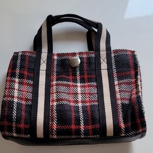 Tommy Hilfiger Plaid Tote Bag with Black and Red Accents